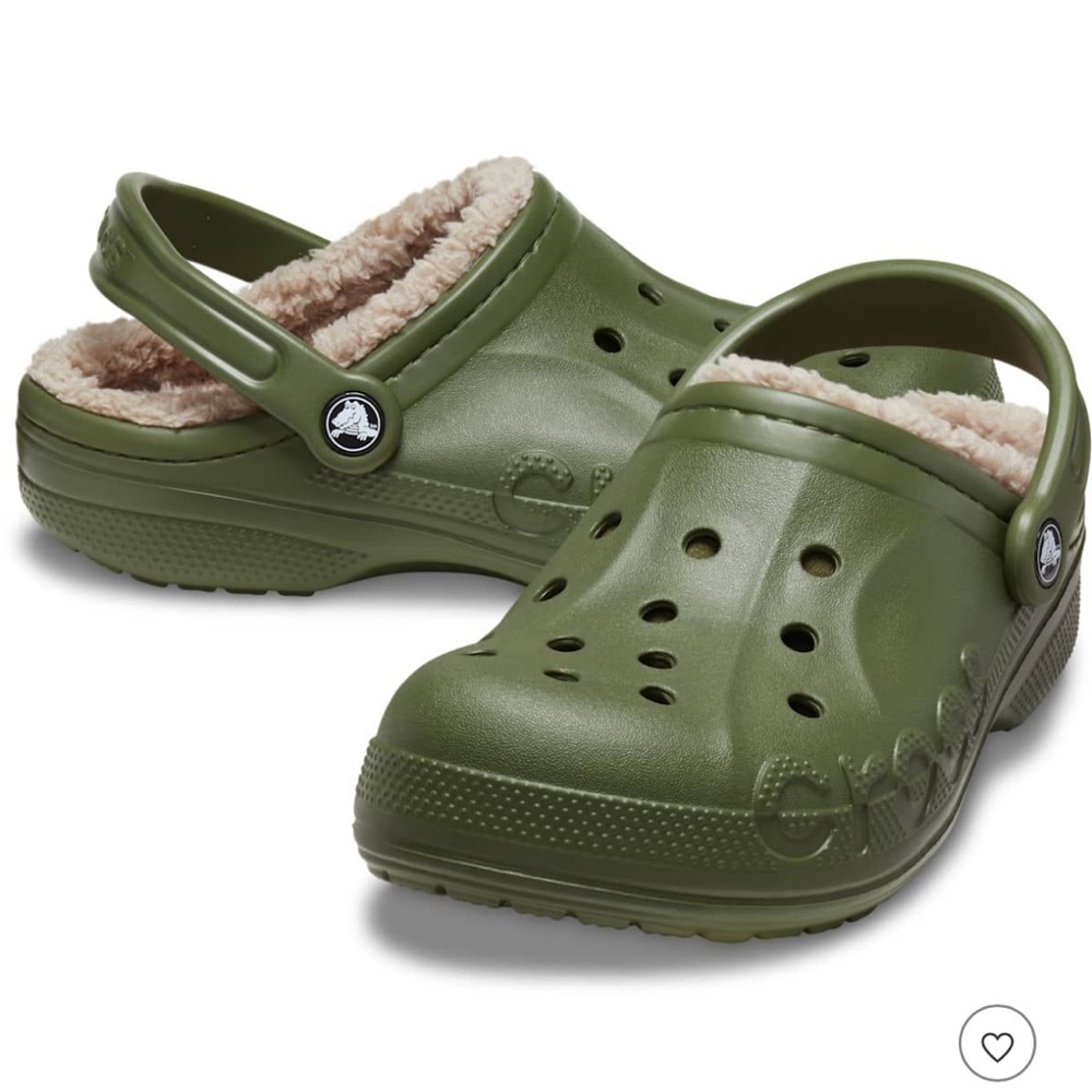 NWT CROCS Kids' Olive Green Fuzzy Lined Slippers - Unisex Kids Size 13